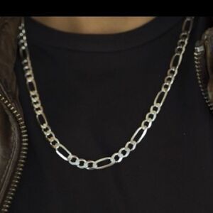Solid Sterling Silver 7MM Figaro Chain Necklace 925 Stamped